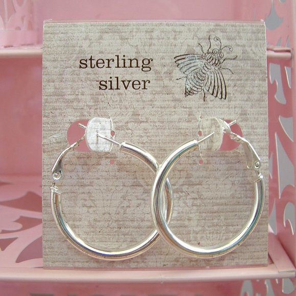Sterling Silver Hoop Earrings .925 - Picture 2 of 6
